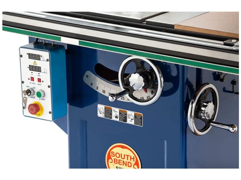 Sierra de mesa tipo escuadradora de servicio pesado de 10" con rieles de extensión y 3 HP 220V South Bend SB1111