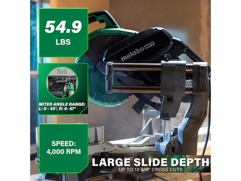 Sierra de inglete deslizante de 12" y 15 Amp doble bisel con linea de sombra Metabo HPT C12RSH3M