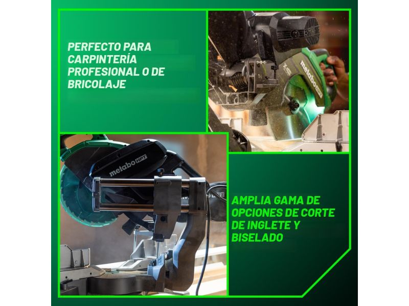 Sierra de inglete deslizante de 12" y 15 Amp doble bisel con linea de sombra Metabo HPT C12RSH3M