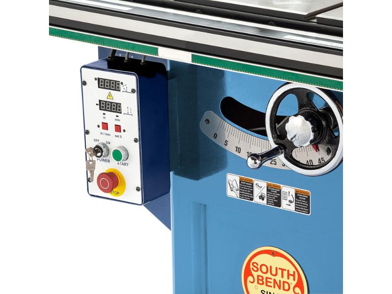 Sierra de mesa de gabinete de 10" y 3 HP 220V con lectura digital DRO South Bend SB1110