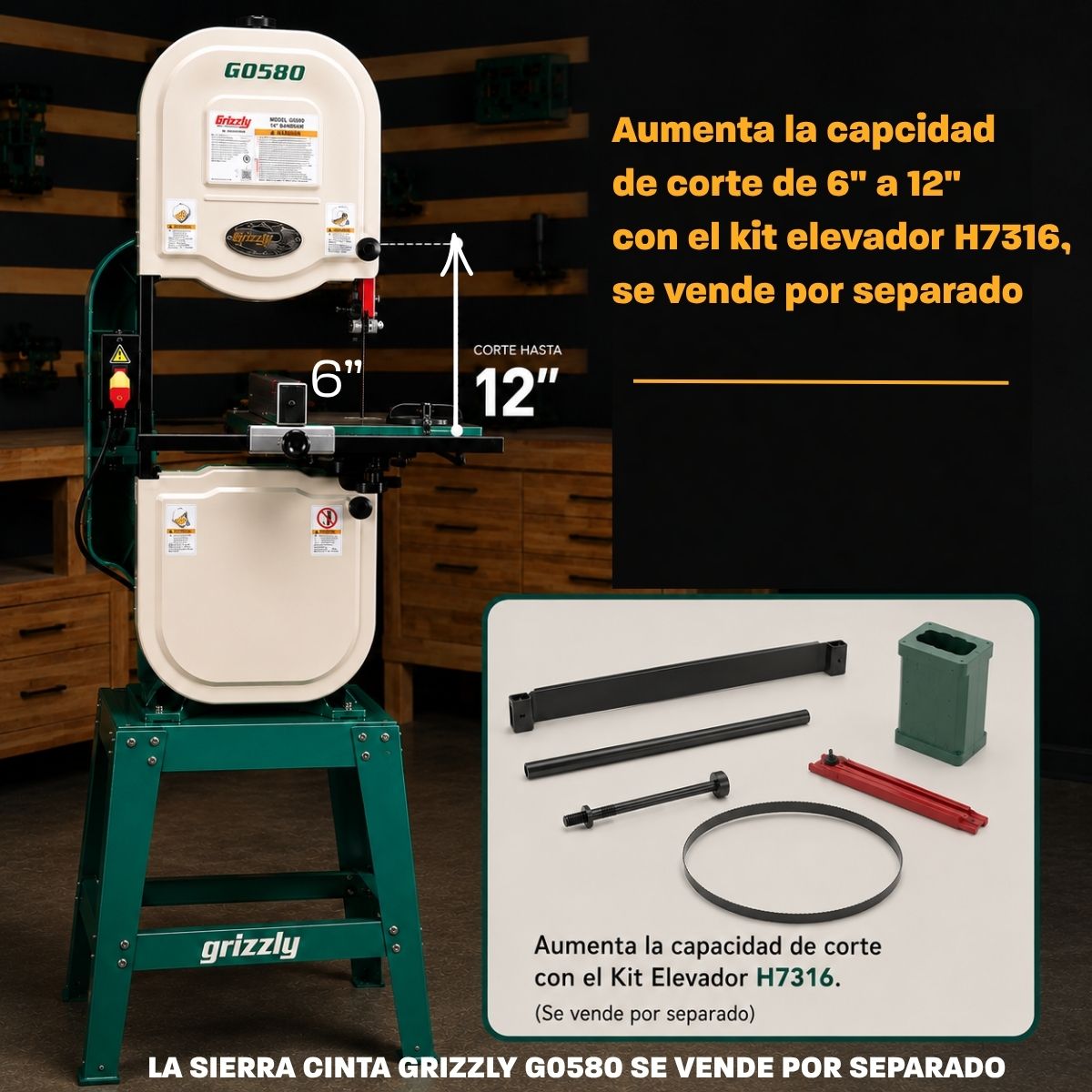 Kit de bloque elevador Grizzly H7316 para sierra de cinta G0580