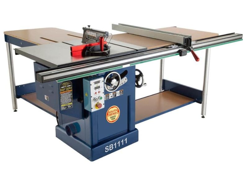 Sierra de mesa tipo escuadradora de servicio pesado de 10" con rieles de extensión y 3 HP 220V South Bend SB1111