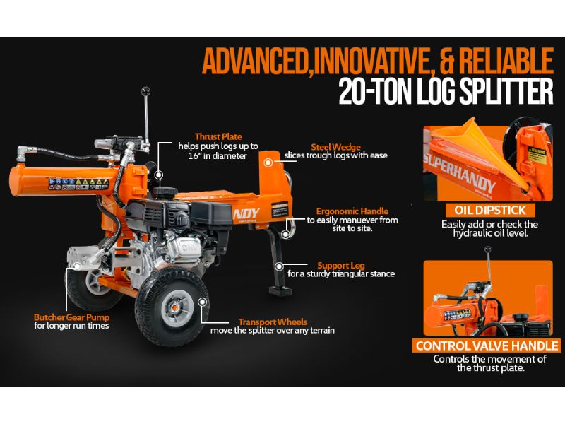 Cortadora de leña y troncos de 20 Ton motor 7 hp Superhandy GUO077