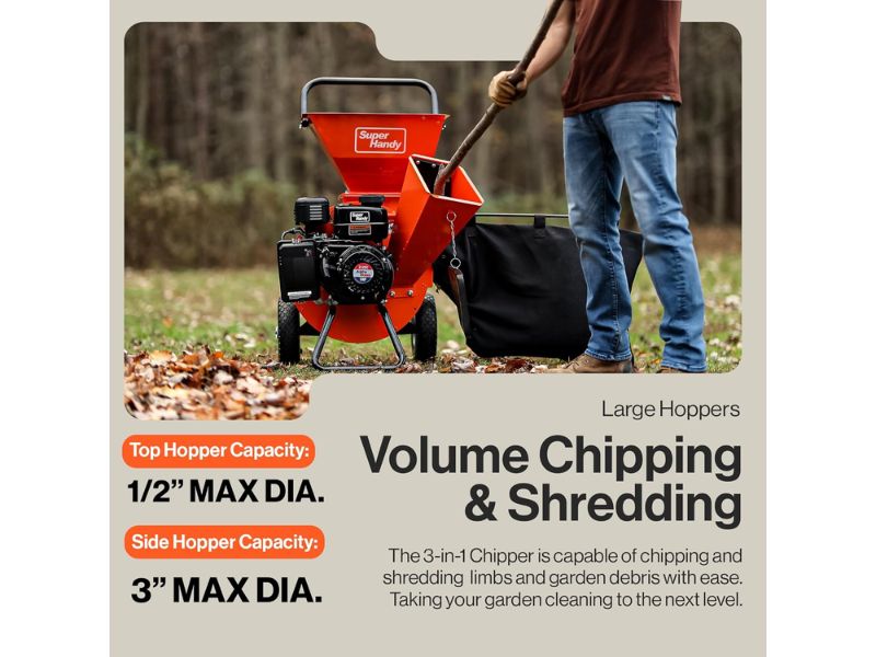 Trituradora de ramas astillas de capacidad máxima de 3" y 7 HP SuperHandy GUO019