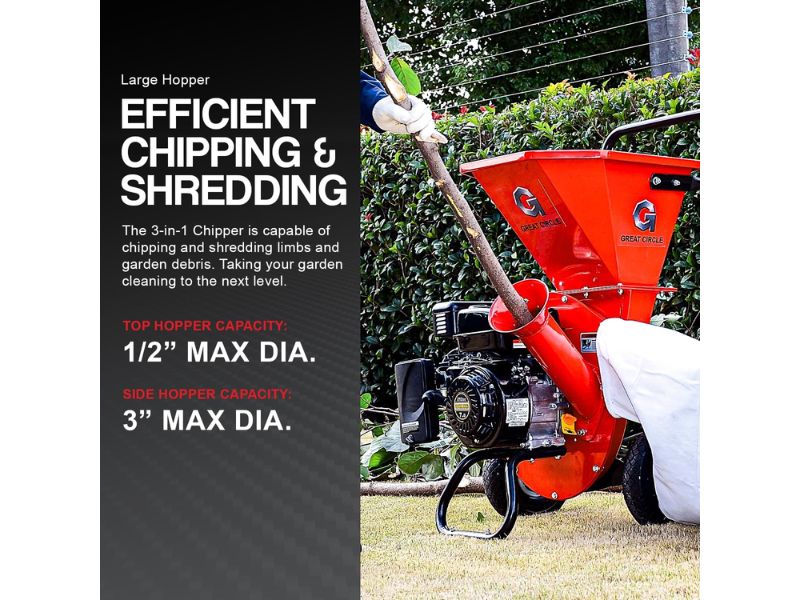 Trituradora de madera astillas ramas de servicio pesado de 7 HP 212 cc GreatCircleUSA LCE01