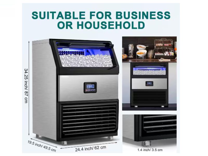 Maquina de hielo comercial de 450 lbs/24 hrs 200 kgs/dia 77 lbs de almacenamiento Velivi