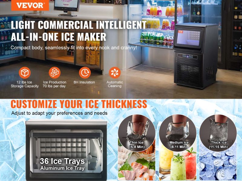 Máquina de hielo comercial de 32 kg/día - 70 lbs/24 hrs Vevor KJ-AT25F