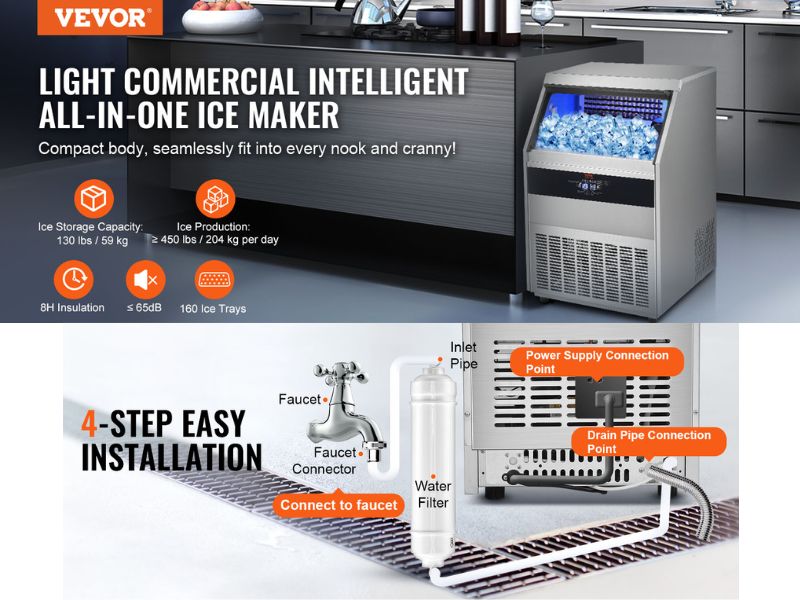 Máquina de hielo comercial de 200 kg/día - 450 lbs/24 hrs Vevor SSX440