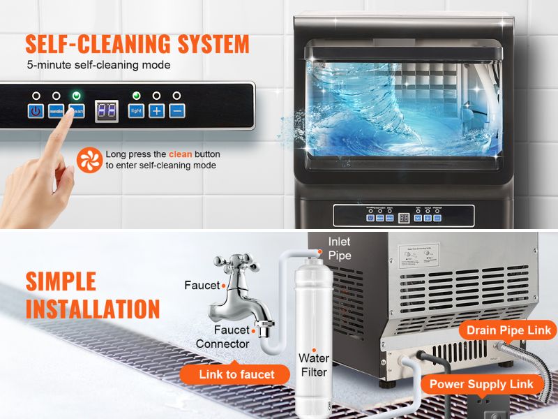 Máquina de hielo comercial de 32 kg/día - 70 lbs/24 hrs Vevor KJ-AT25F