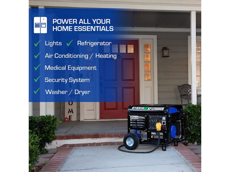 Generador dual a gasolina y gas propano de 12000 Watts - 12 Kw de DuroMax XP12000EH