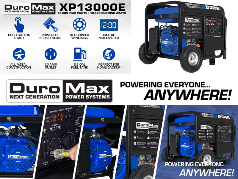 Generador portátil a gasolina de 13000 Watts - 13 Kw DuroMax XP13000E