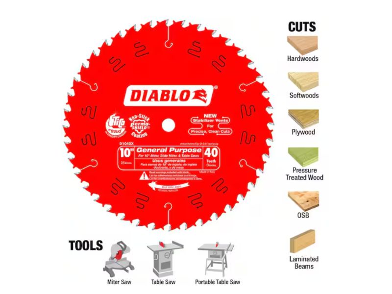 2 discos de corte para sierra circular de 10" x 40 dientes DIABLO D104040VP