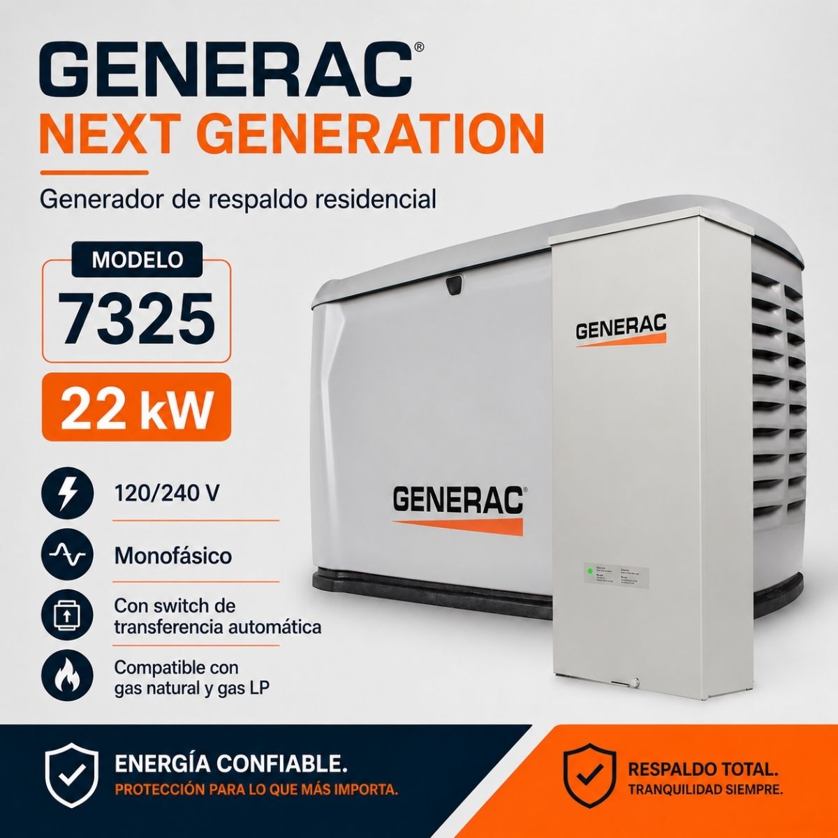 Generador de reserva para el hogar Generac Next Generation de 22000 W / 22 KW Generac 7325