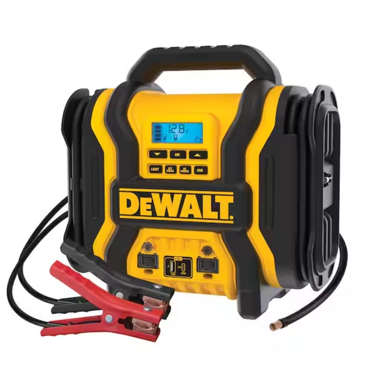 Arrancador portatil 3 en 1 de 2000 amp con compresor digital, USB y batería externa de CA Dewalt DXAEPS14