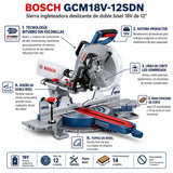 Sierra ingletadora inalámbrica deslizante de 12" y 18V doble bisel Bosch GCM18V-12SDN Profactor
