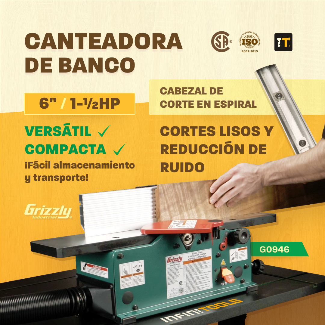 Canteadora de banco para madera de 6" y 1 -1/2 HP Grizzly G0946