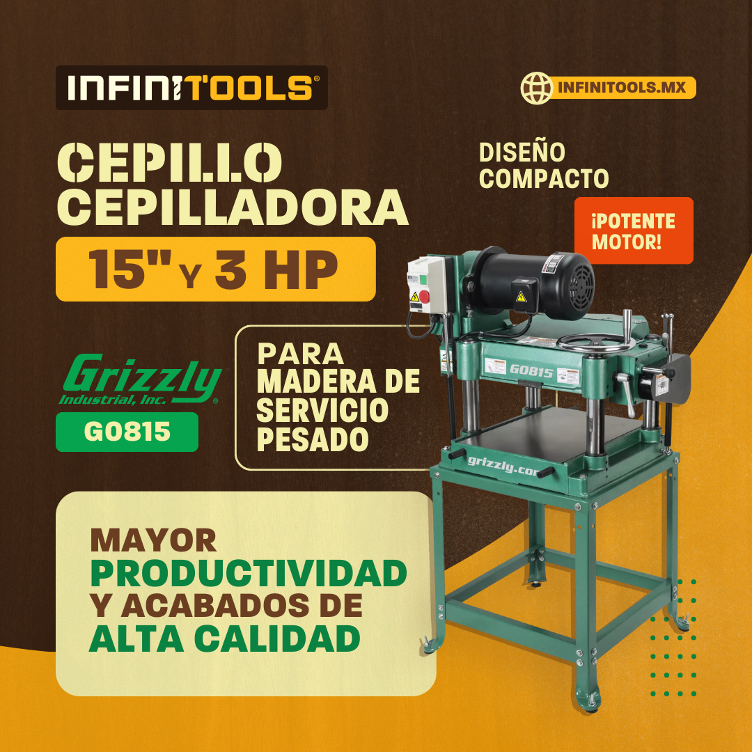 Cepilladora de servicio pesado de 15" y 3 HP Grizzly G0815