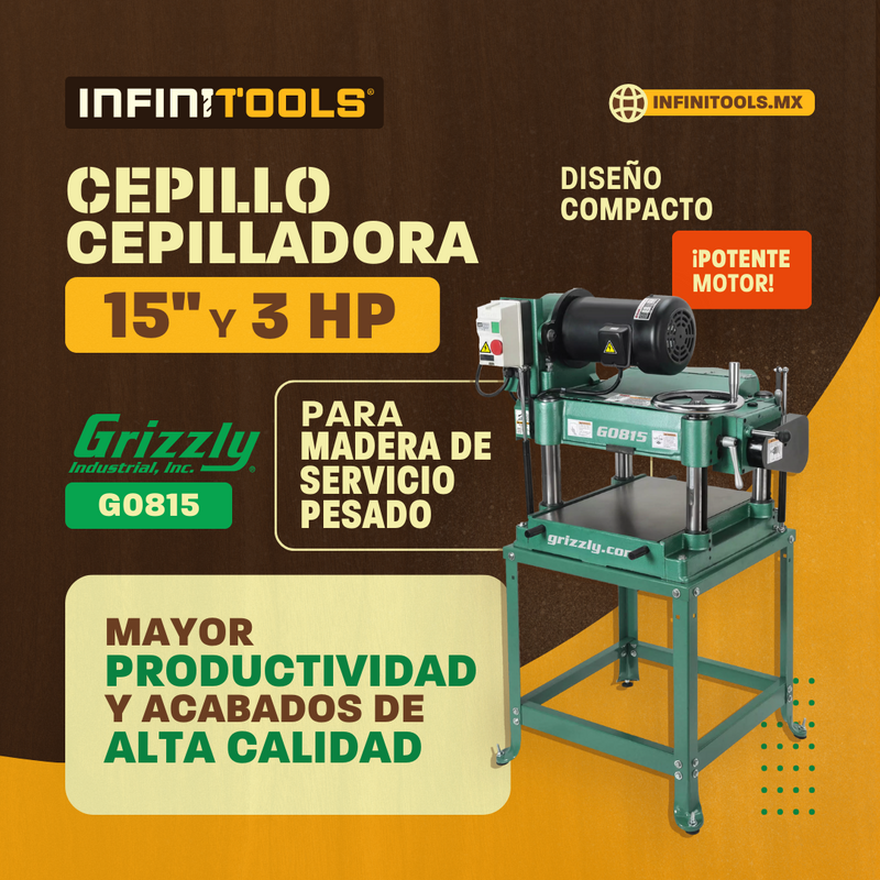 Cepilladora de servicio pesado de 15" y 3 HP Grizzly G0815 INFINITOOLS