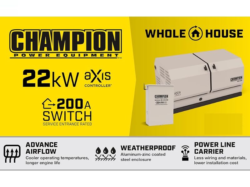 Generador de reserva a GN y GLP de 22000 Watts - 22 KW con interruptor de 200A Champion