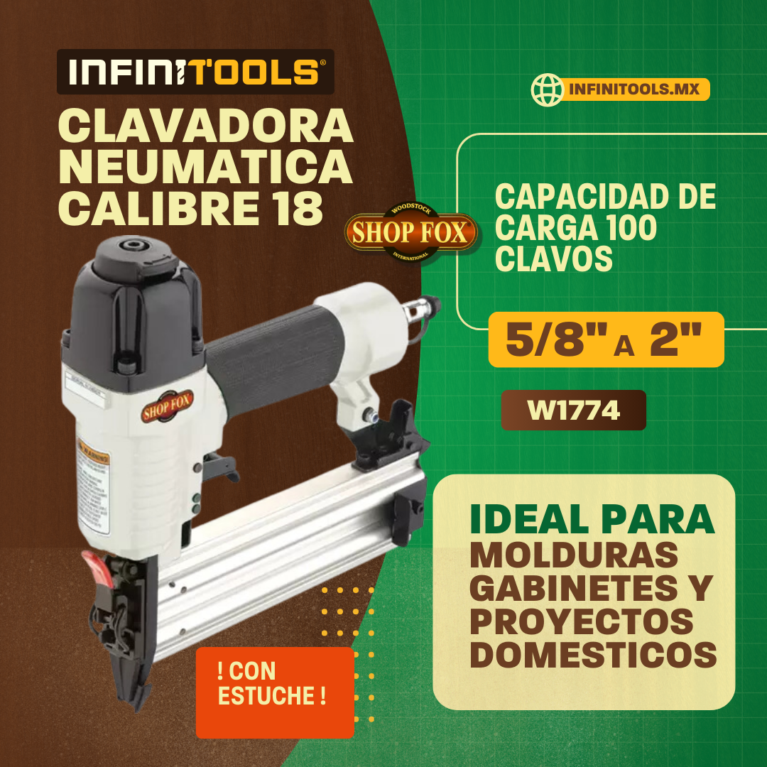 Clavadora grapadora neumática calibre 18 con estuche Shop Fox W1774