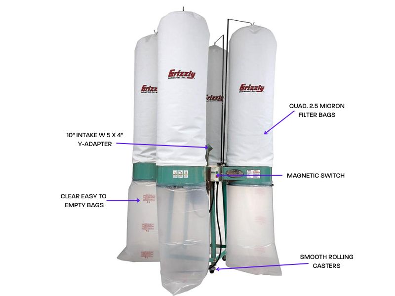 Colector de polvo industrial de 10 HP Grizzly G0673