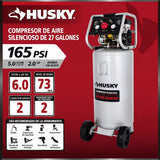 Compresor de aire vertical portatil silencioso de 27 gal y 165 Psi Husky