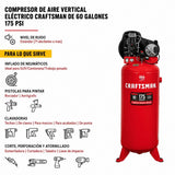 Compresor de aire vertical eléctrico de 60 galones y 175 PSI Craftsman CMXECXM601