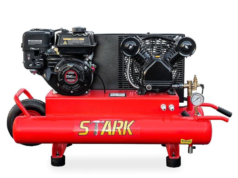 Compresor de aire tipo carretilla a gasolina de 10 galones y 6.5 HP con tanque doble 115 PSI Stark USA 65152