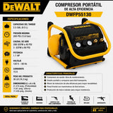 Compresor de aire portatil 2.5 Gal 200 PSI Y 1.1 Hp Dewalt DWFP55130