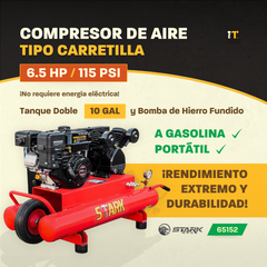 Compresor de aire tipo carretilla tanque doble a gasolina 10 gal y 6.5 hp 115 PSI Stark USA 65152