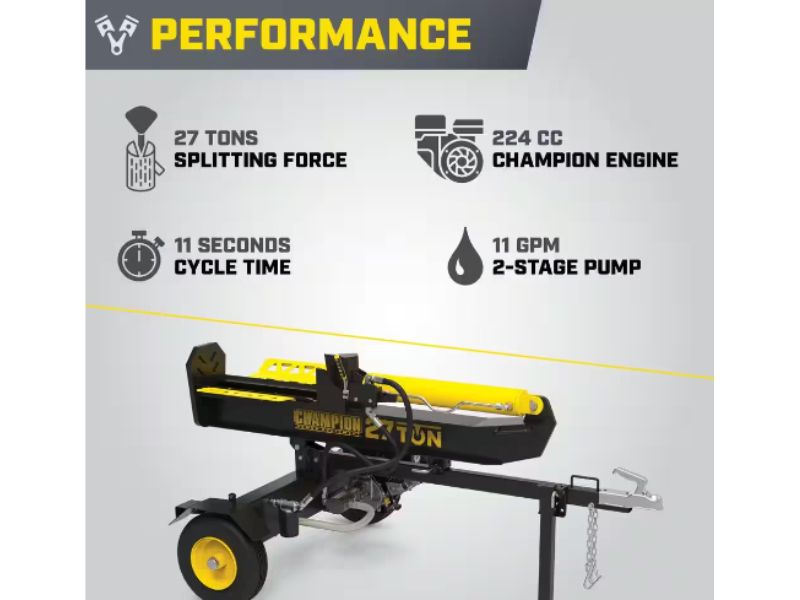 Cortadora de leña troncos horizontal y vertical de 27 Ton 224 cc con retorno automático Champion 100424