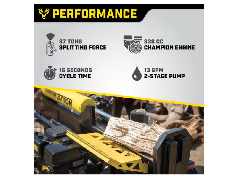 Cortadora de leña partidor de troncos de 37 Ton 338 cc vertical/horizontal Champion