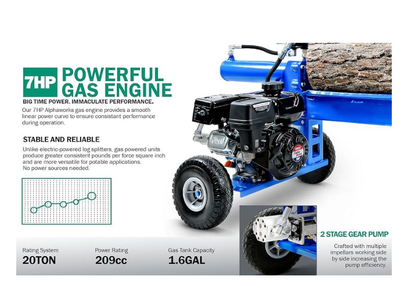 Cortadora de leña y troncos a gasolina de 20 Ton y motor de 7 HP Landworks