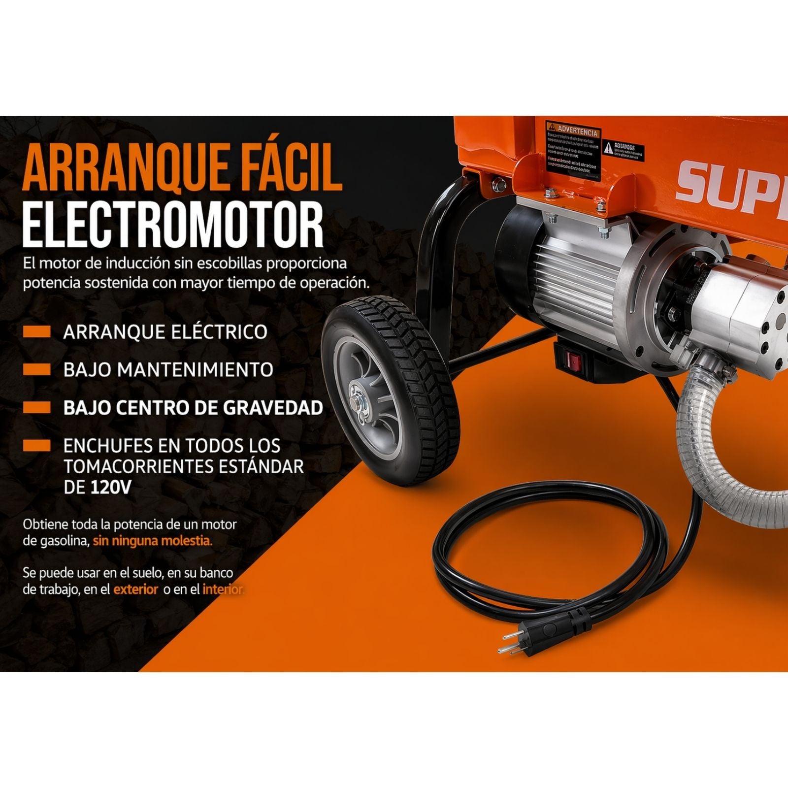 Cortadora de leña y troncos electrica de 14 ton y 2.5 hp Superhandy GUO084