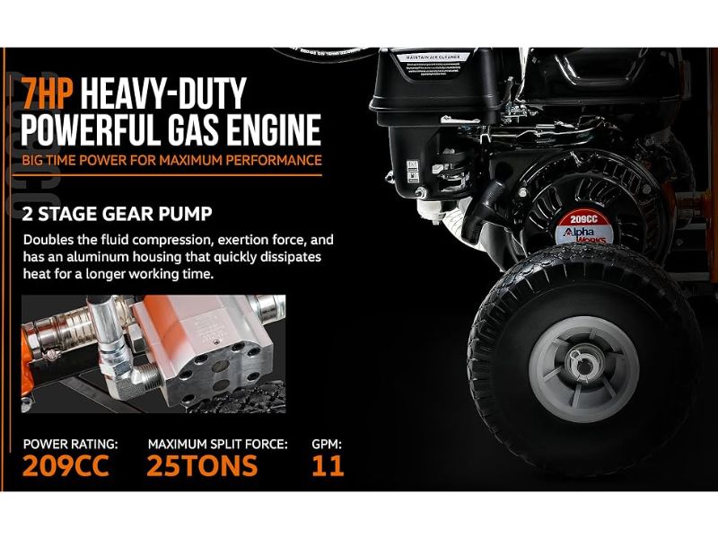 Cortadora de leña de 25 ton motor 7 hp Horizontal / Vertical Superhandy GUO096