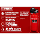 Compresor de aire vertical eléctrico de 60 galones y 175 PSI Craftsman CMXECXM601
