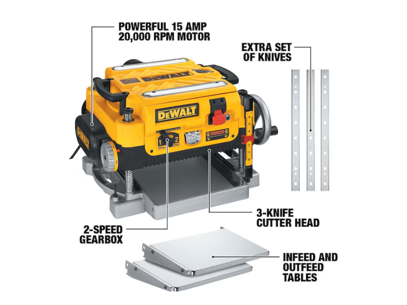 Cepillo para madera de banco de 13" con bandejas y cuchillas extras DeWalt DW735X