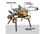 Sierra de mesa portatil de 10" y 15 Amp con soporte plegable con ruedas DeWalt DWE7491RS