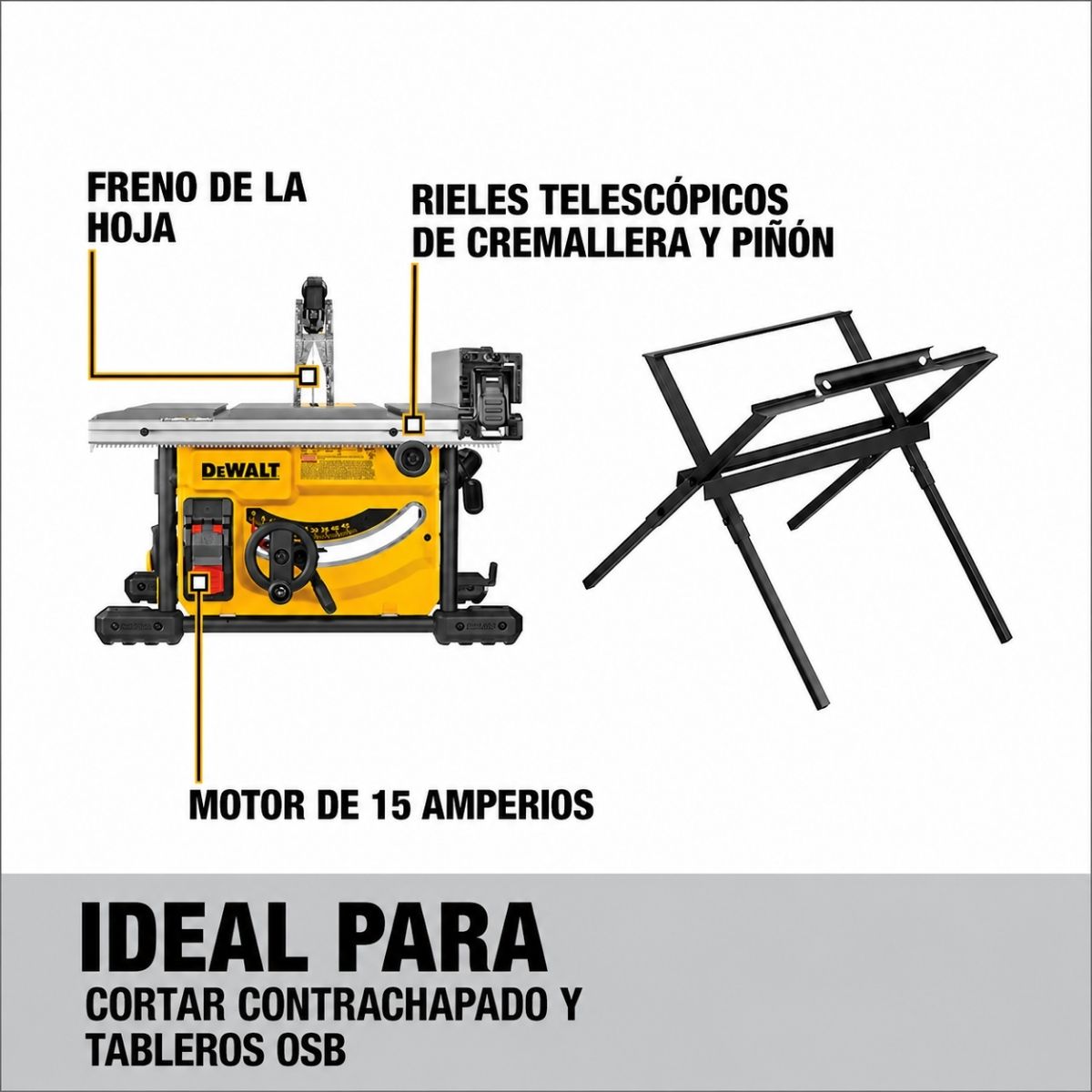 Sierra de mesa portatil de 8-1/4" con soporte Dewalt DWE7485WS + 3 discos extra de 24, 40 y 60 dientes