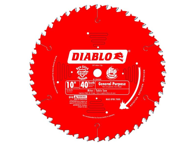 Hoja de disco de corte para sierra de mesa/inglete de 10" x 40 dientes Diablo D1040X