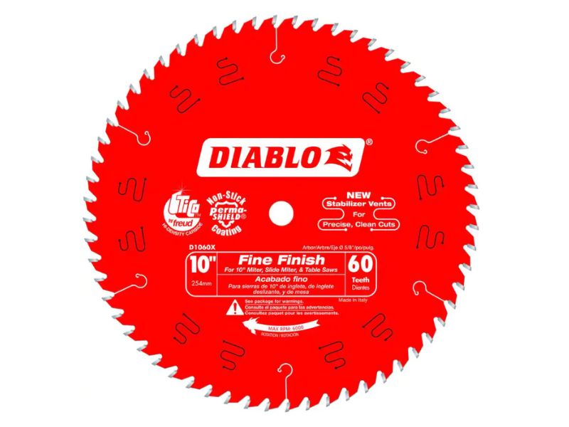 Disco para sierra circular de acabado fino para madera de 10" x 60 dientes Diablo D1060X