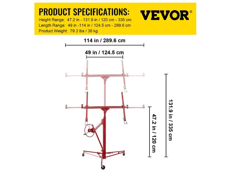 Elevador de hojas de tablaroca paneles de yeso drywall de 11 Ft 150 lbs Vevor