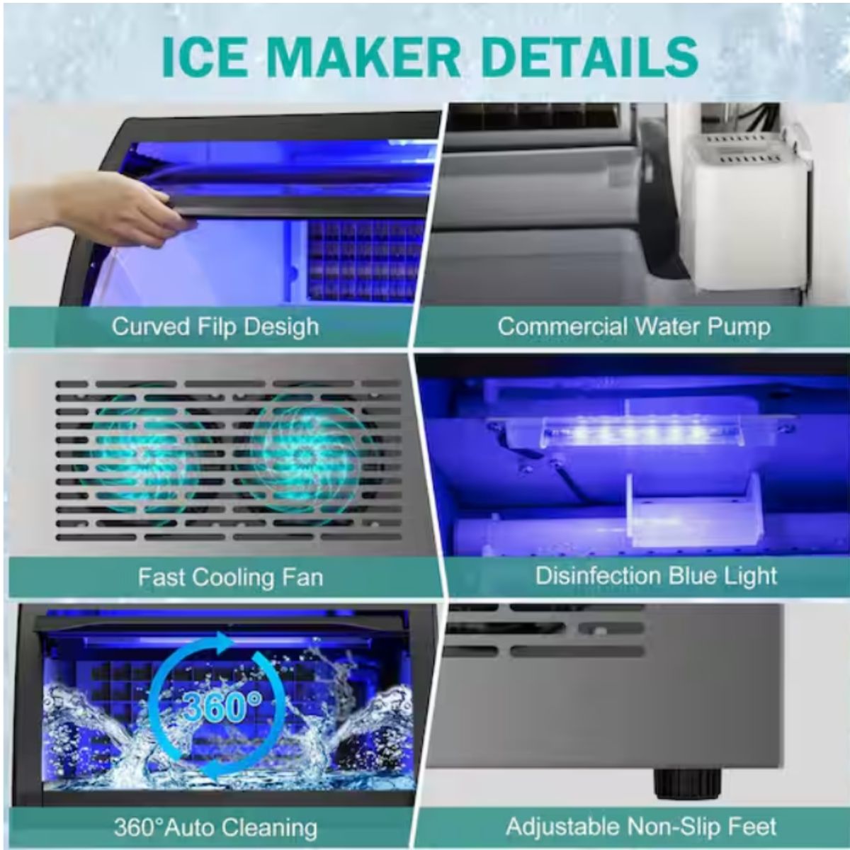 Maquina de hielo comercial de 160 lbs/ 72 kgs /24 hrs Hooure