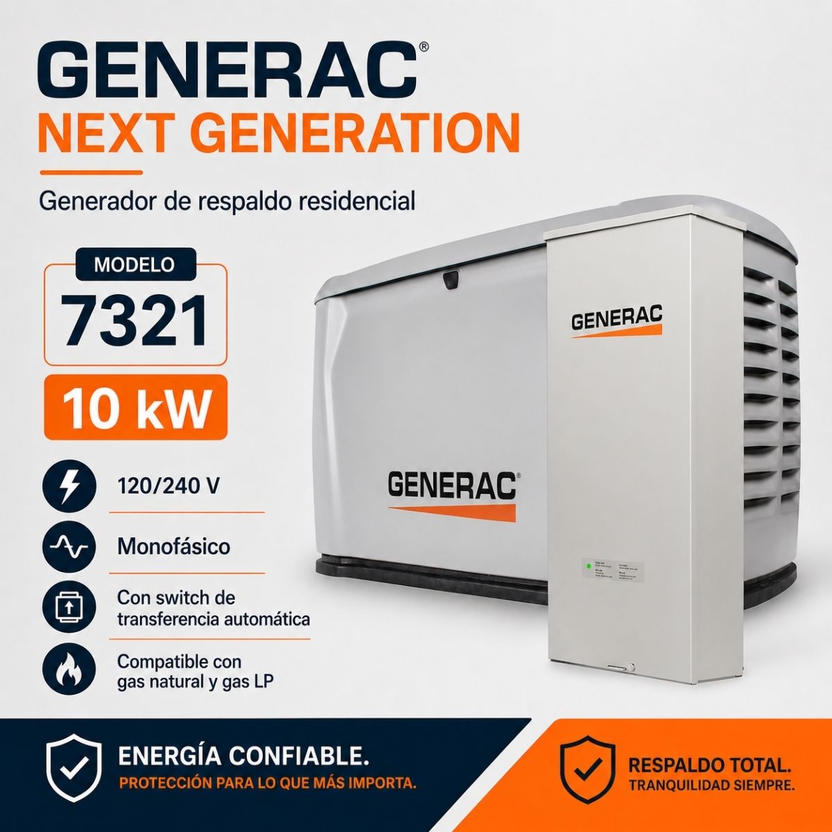 Generador de reserva para el hogar Generac Next Generation de 10000 W / 10 KW Generac 7321