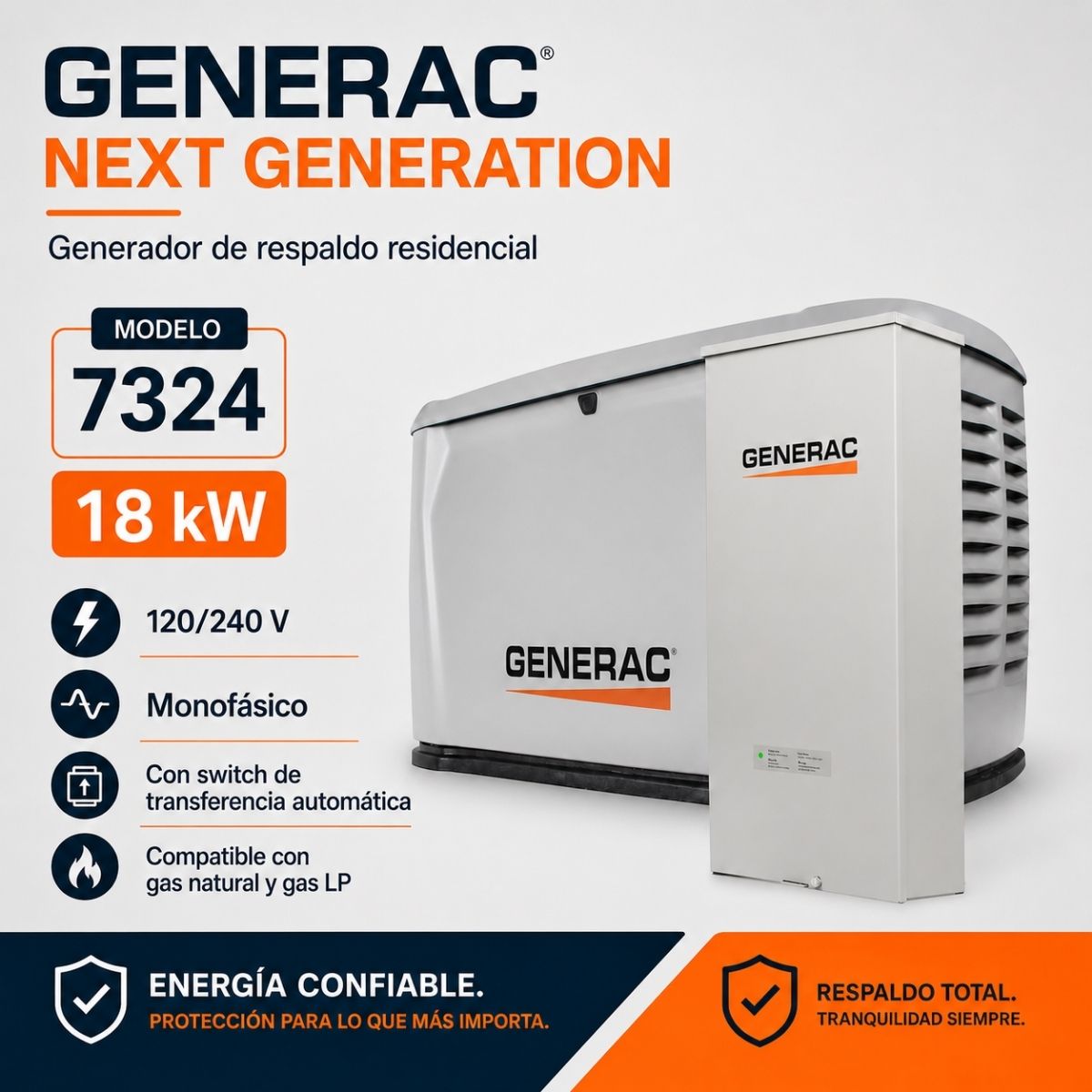 Generador de reserva para el hogar Generac Next Generation de 18000 W / 18 KW Generac 7324