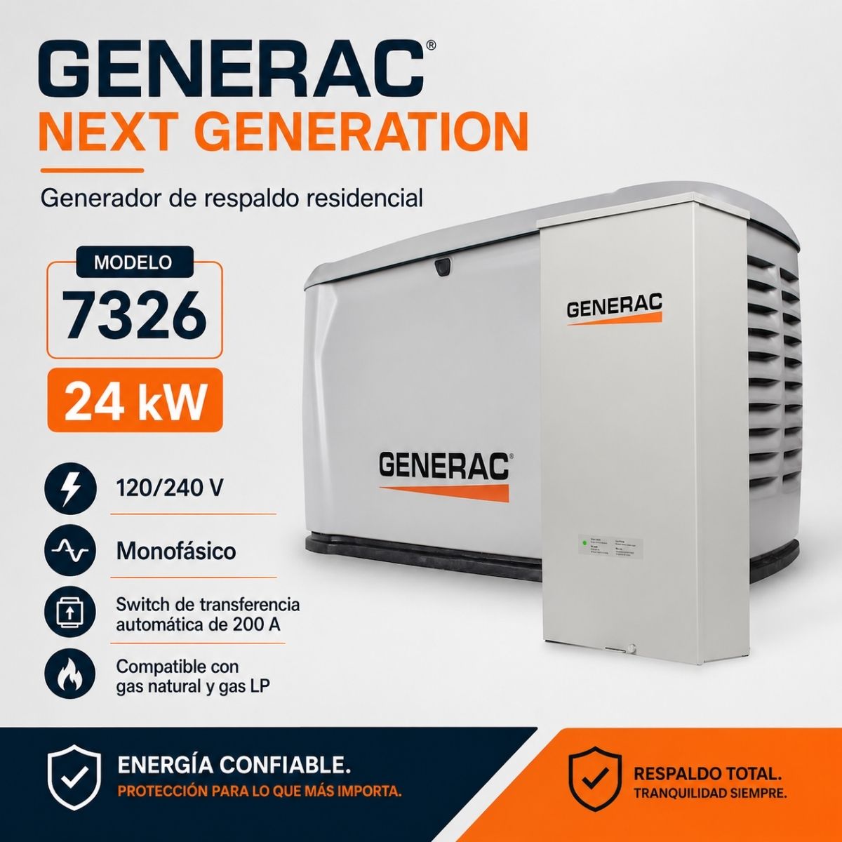 Generador de reserva para el hogar Generac Next Generation de 24000 W / 24 KW Generac 7326