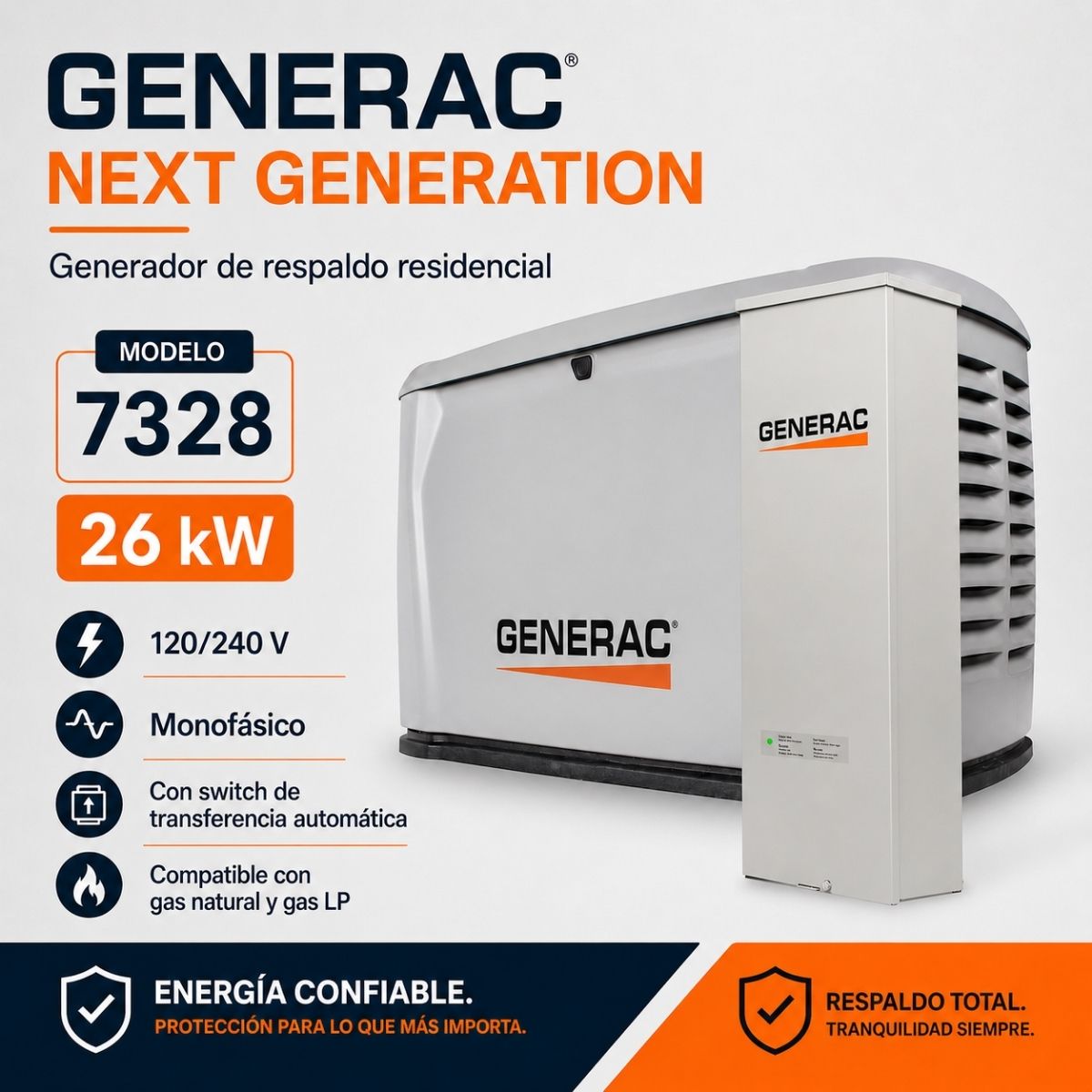 Generador de reserva para el hogar Generac Next Generation de 26000 W / 26 KW Generac 7328