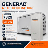Generador de reserva para el hogar Generac Next Generation de 28000 W / 28 KW Generac 7329