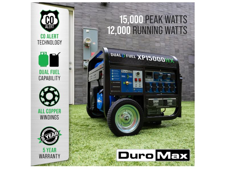 Generador portátil de combustible dual gasolina y propano de 15000 Watts DuroMax XP15000HX