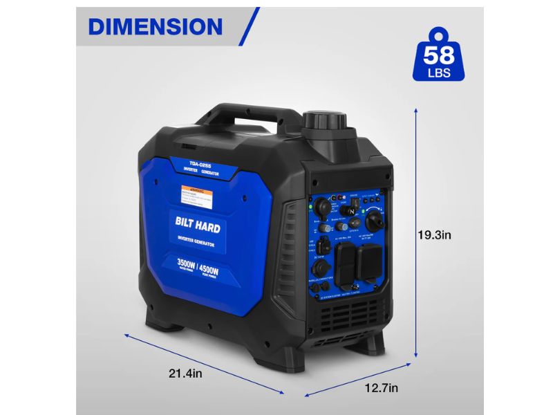 Generador inverter silencioso portatil dual Gasolina/propano de 4500 W Bilt Hard